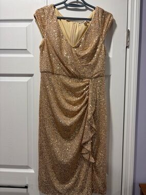 Ever Pretty Gold Sequin Draped Midi Dress
